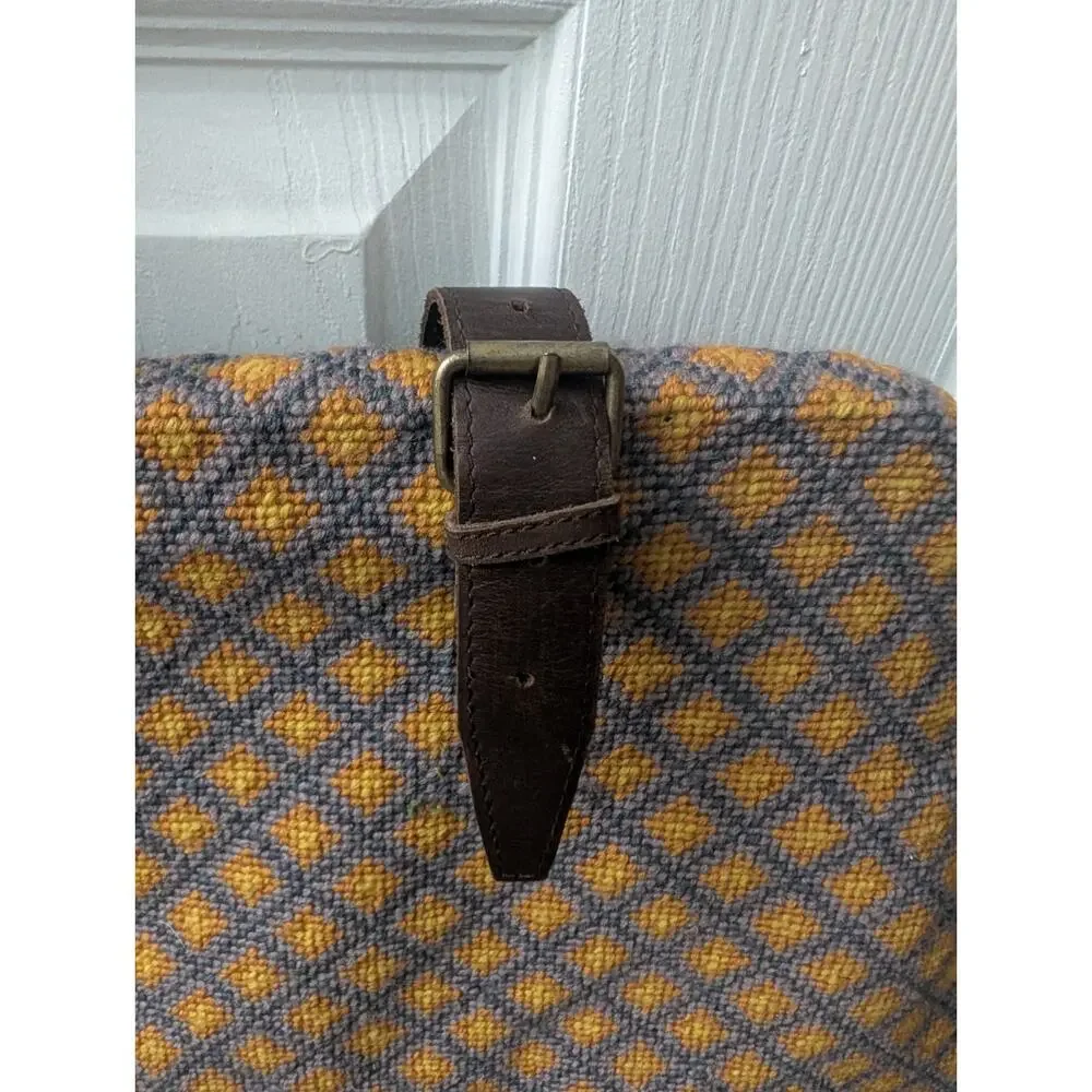 1970's Geometric Needlepoint Leather Duffle Suitcase Garment Large Suitcase